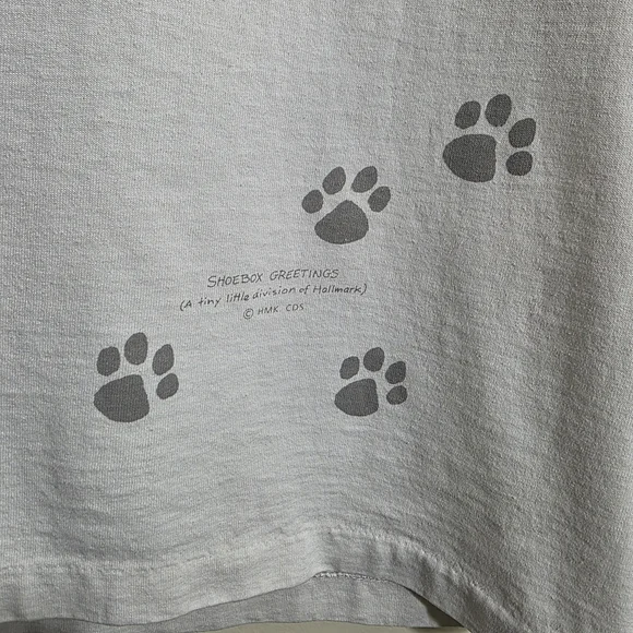 Vintage Hallmark Single Stitch White Tee I Love My Cat Paw Prints Womans Sz XL - Picture 6 of 11